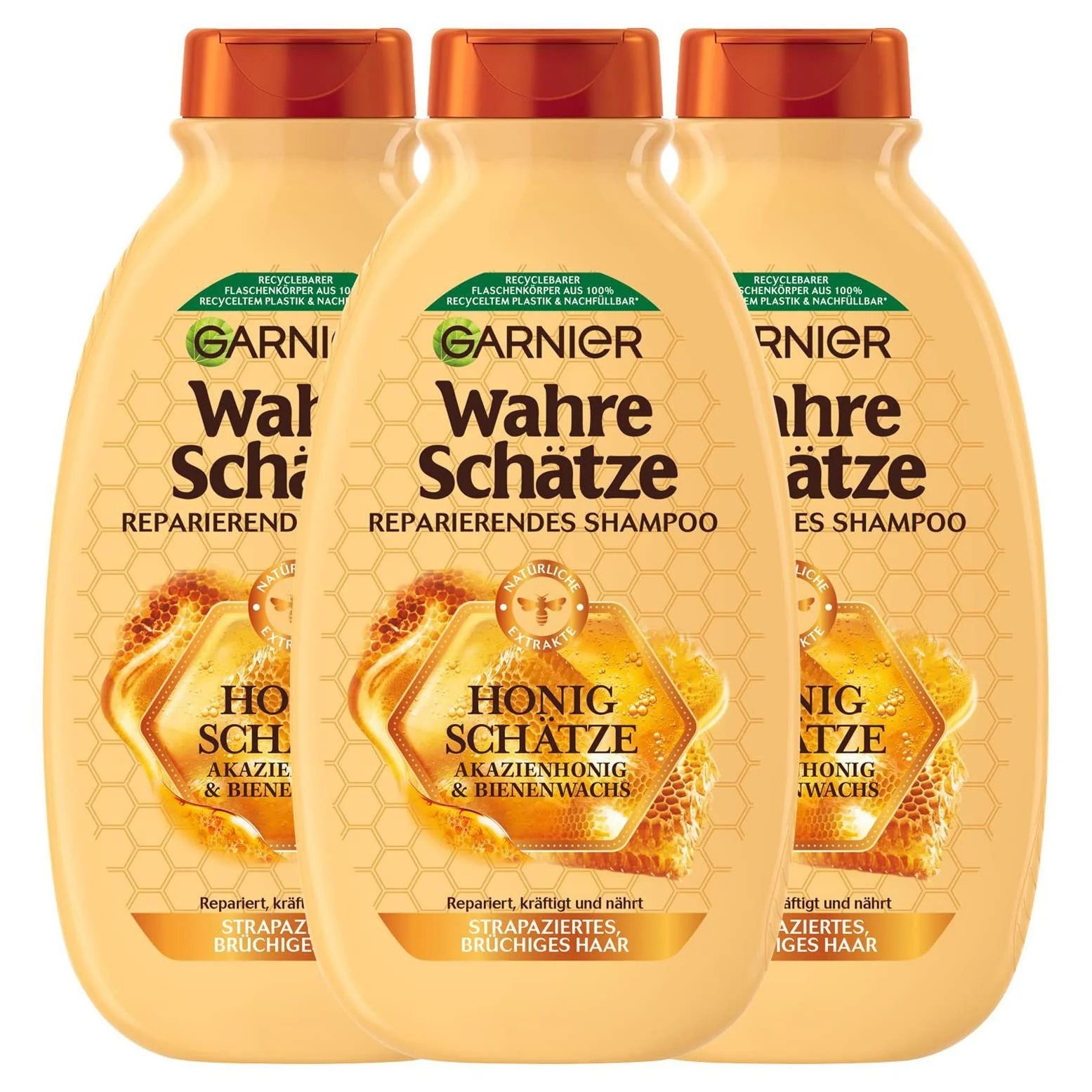 Шампунь Garnier True Treasures Восстанавливающий Медовые Сокровища для поврежденных и ломких волос 3 x 250 мл, фото №1 Шампунь Garnier True Treasures Восстанавливающий Медовые Сокровища для поврежденных и ломких волос 3 x 250 мл, фото №1