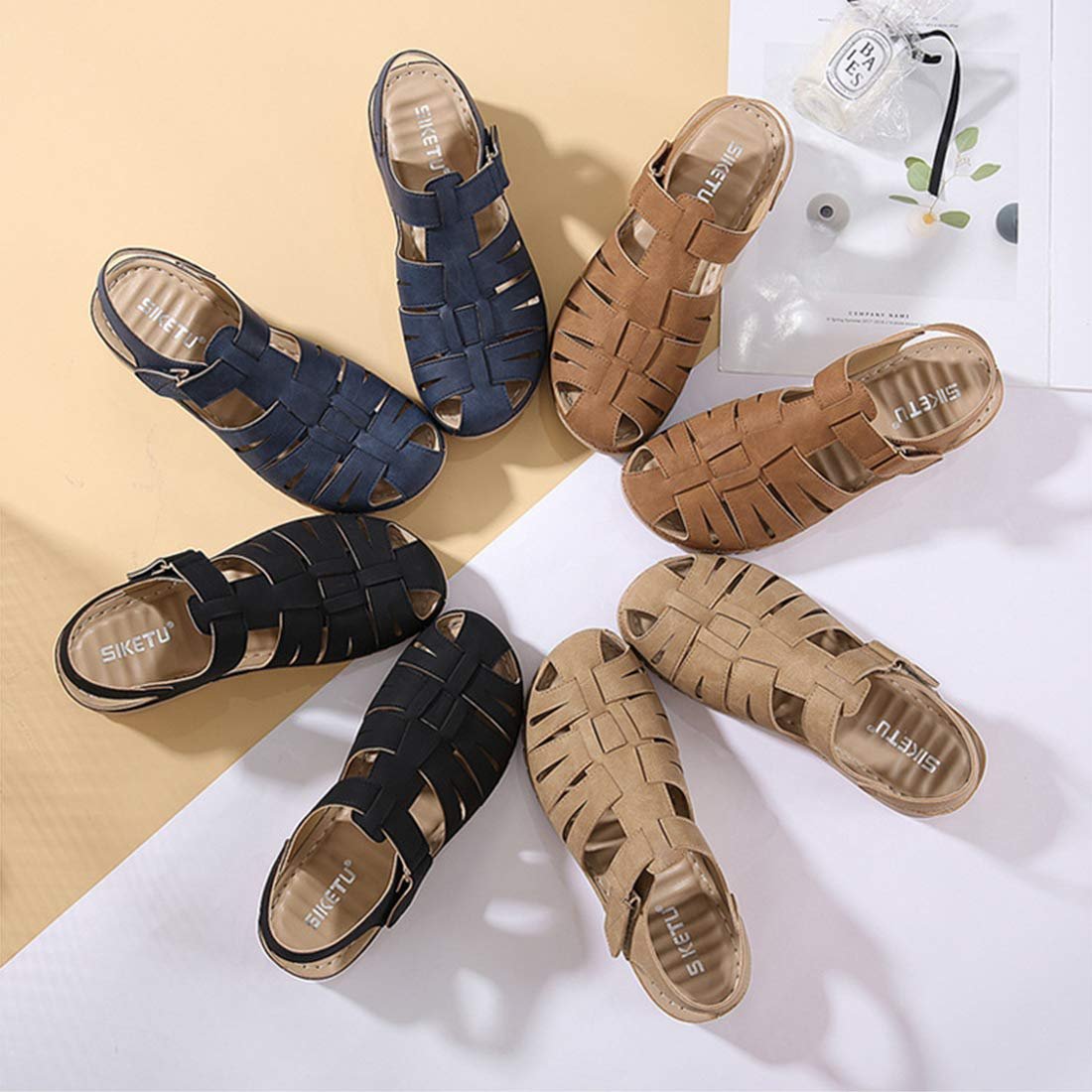 Жіночі сандалі із закритим носком М'яка шкіра Повсякденні літні, фото №4