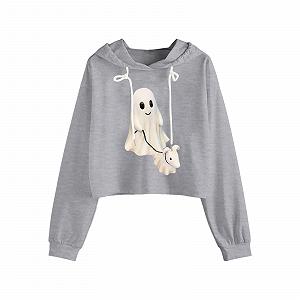 Хеллоуин-свитшот Женский Повседневный Верхняя одежда Зимний свитшот Хеллоуин Рубашка с длинными рукавами Блузка Топы Хеллоуин Рубашка Женская Смешная Графика Футболки Хеллоуин Толстовка с длинными рукавами для молодежи - Фото 1