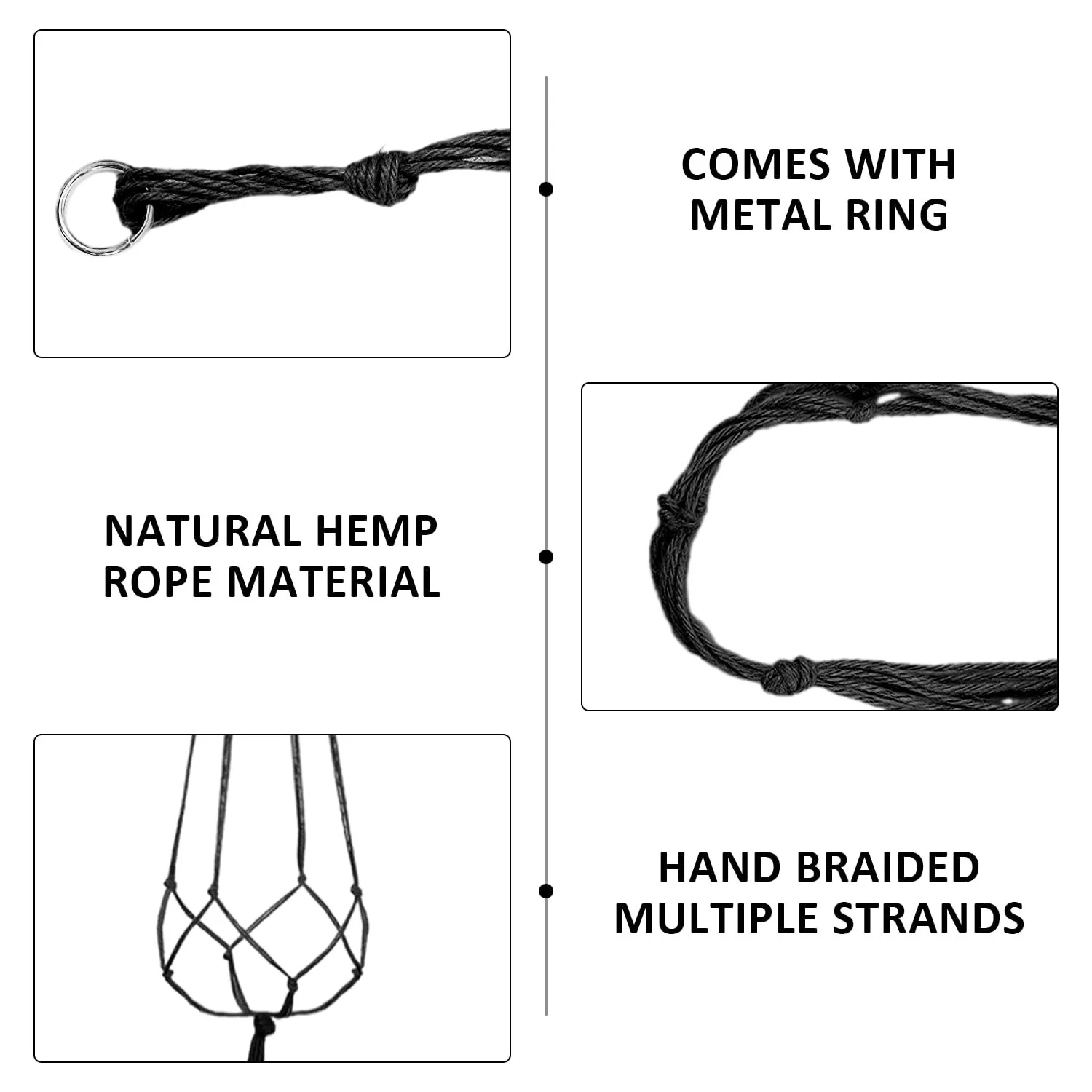 Підвісний кошик Lace Hanging Basket набір із 6 шт. бавовняна мотузка Чорний, фото №3