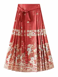 Спідниця у китайському стилі з квітковим принтом - Фото 1