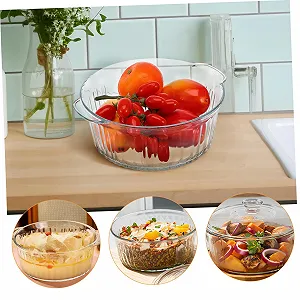 Форма для запекания круглая стеклянная с крышкой термостойкая для духовки и микроволновой печи synthetic.ua - Фото 1