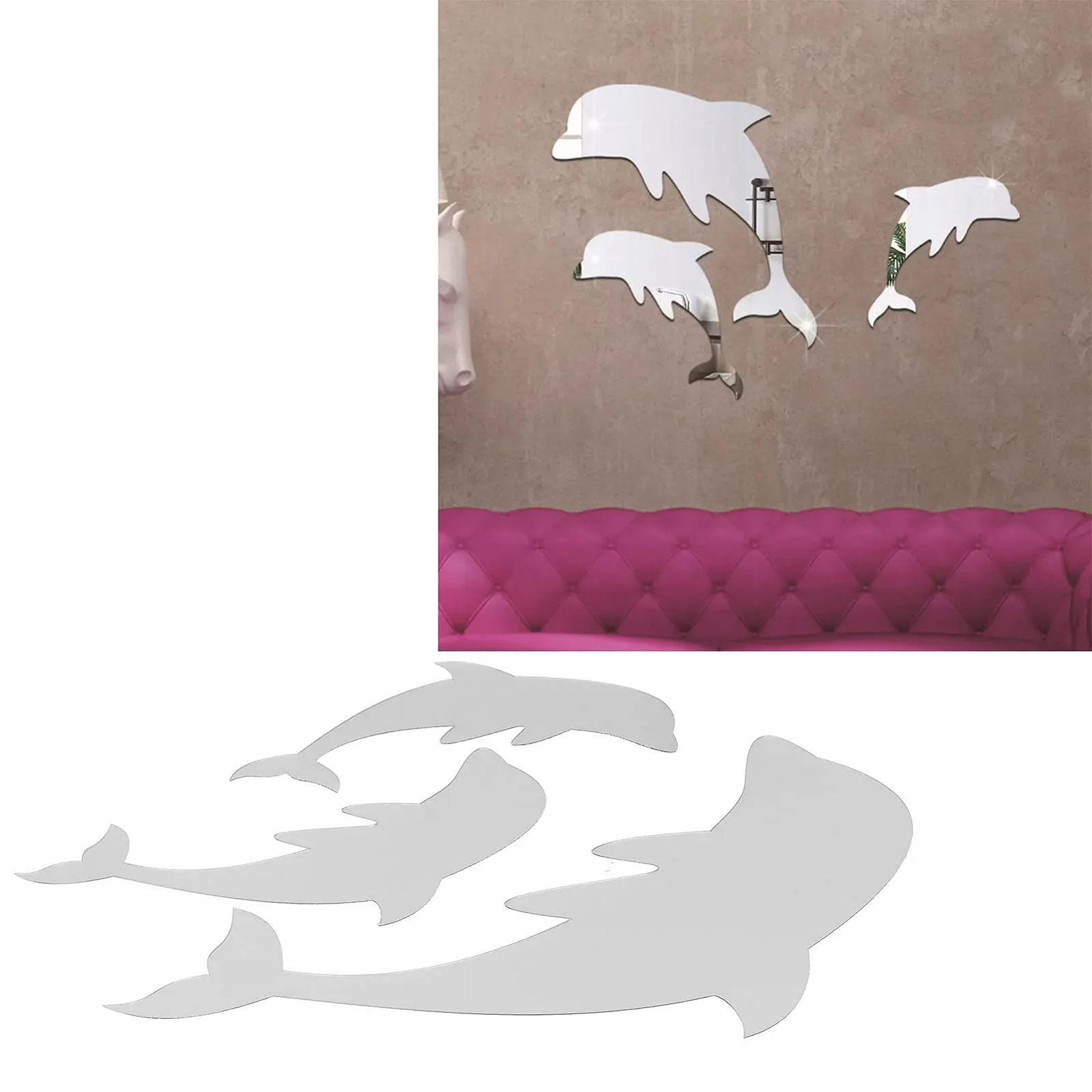 Наклейки на стіну Cute Dolphin Mirror у формі дельфінів Дзеркальні, фото №5 Наклейки на стіну Cute Dolphin Mirror у формі дельфінів Дзеркальні, фото №5