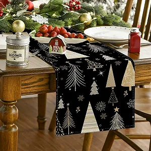 Ранер Artoid Mode Black Trees Snowflakes Stars Christmas 40 x 140 см synthetic.ua - Фото 1