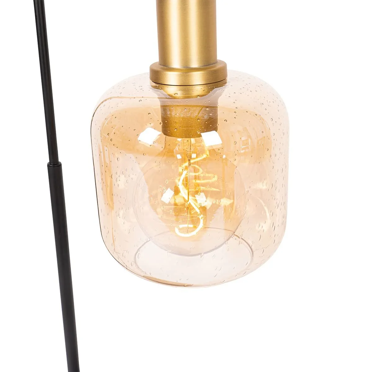 Настільна лампа QAZQA Zuzanna Design E27 Скло бурштинове Чорна з латунню, фото №6