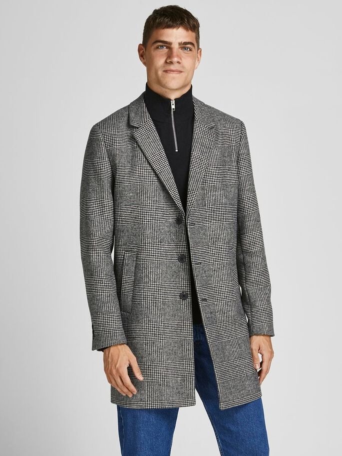 Пальто JJEMOULDER WOOL COAT SN 12171374-Light Grey Melange-Checks Jack&Jones Сірий L, фото №1