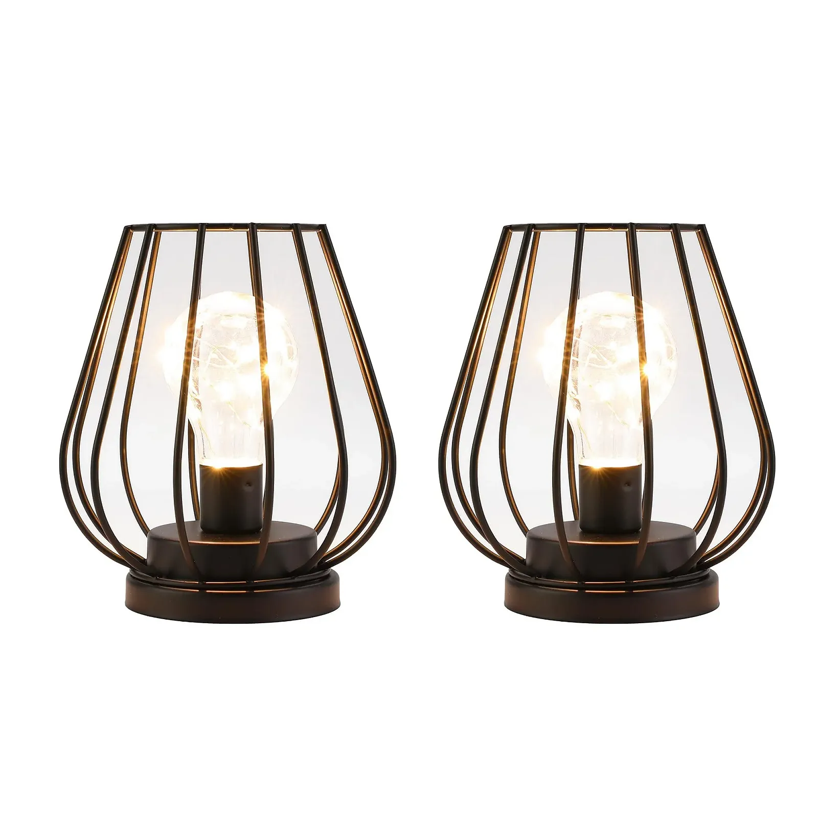 Набір з 2 настільних ламп TRIROCKS на батарейках, металеві, у формі клітки, висота 17 см чорні, фото №1