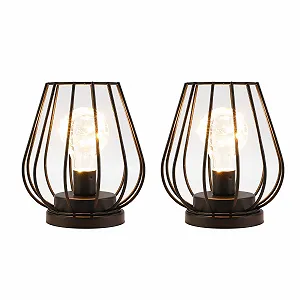 Набір з 2 настільних ламп TRIROCKS на батарейках, металеві, у формі клітки, висота 17 см чорні - Фото 1