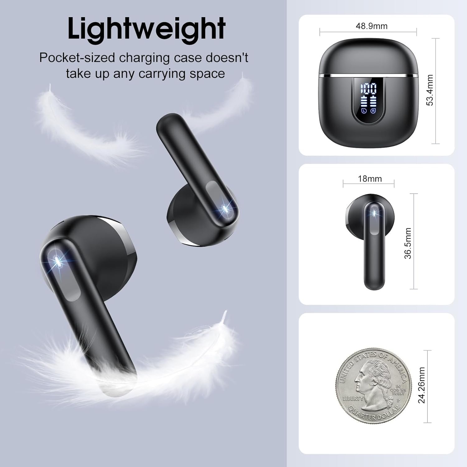 Беспроводные наушники Bluetooth 5.4 Cillso, водонепроницаемые, USB-C, LED дисплей, наушники с микрофоном с шумоподавлением, фото №4