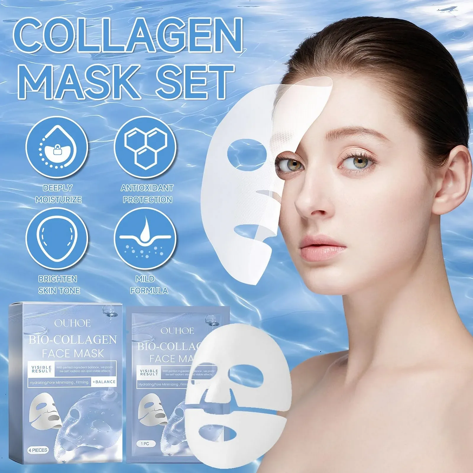 Маска для лица Organic Collagen, 4 шт., Organic Collagen Real Deep Mask, ночная маска Collagen, корейская, лифтинг маска для лица против морщин, для увлажнения, эффект против морщин, укрепляющая, фото №5