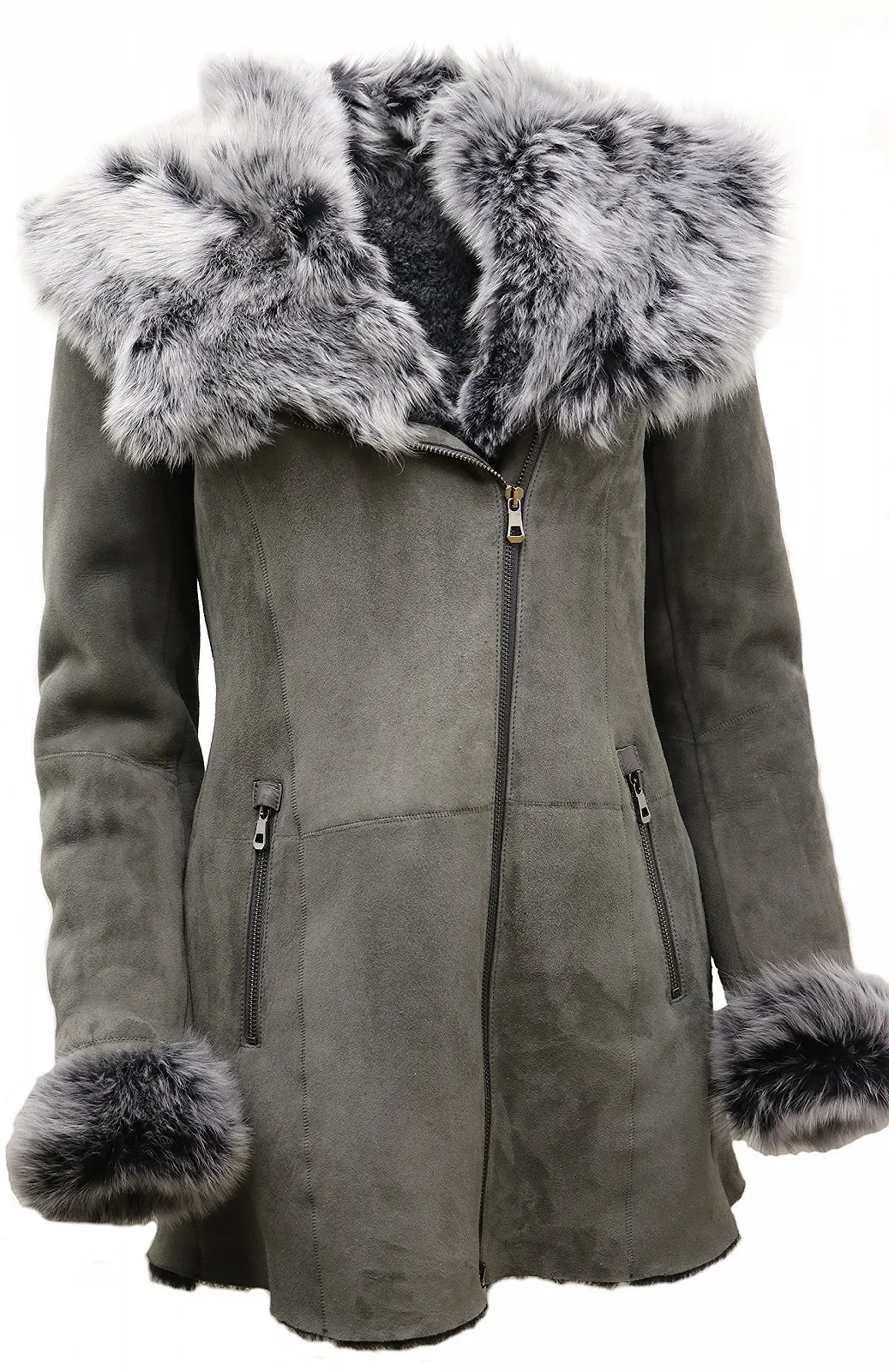 Пальто Infinity Leather Сіра замшева шкіра мериноса з коміром Toscana, фото №4 Пальто Infinity Leather Сіра замшева шкіра мериноса з коміром Toscana, фото №4