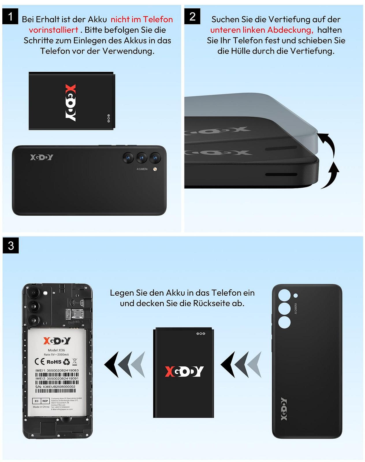 Смартфон XGODY X36 7 ГБ/32 ГБ 6.52" Android 15 Go 4G LTE 13 Мп + 5 Мп Black, фото №9