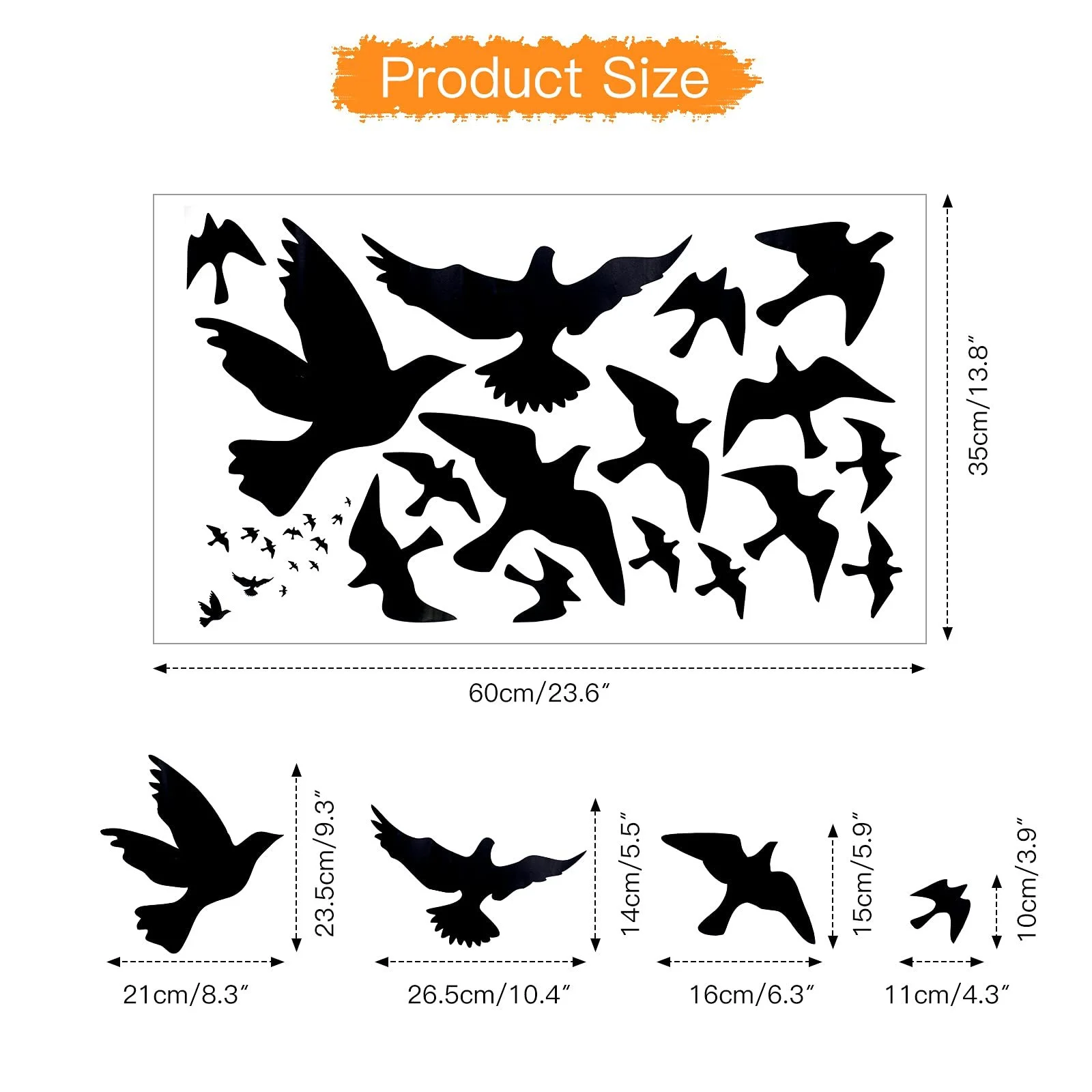Наклейки на стіну OOTSR 12 шт. Птахи вінілові, фото №6