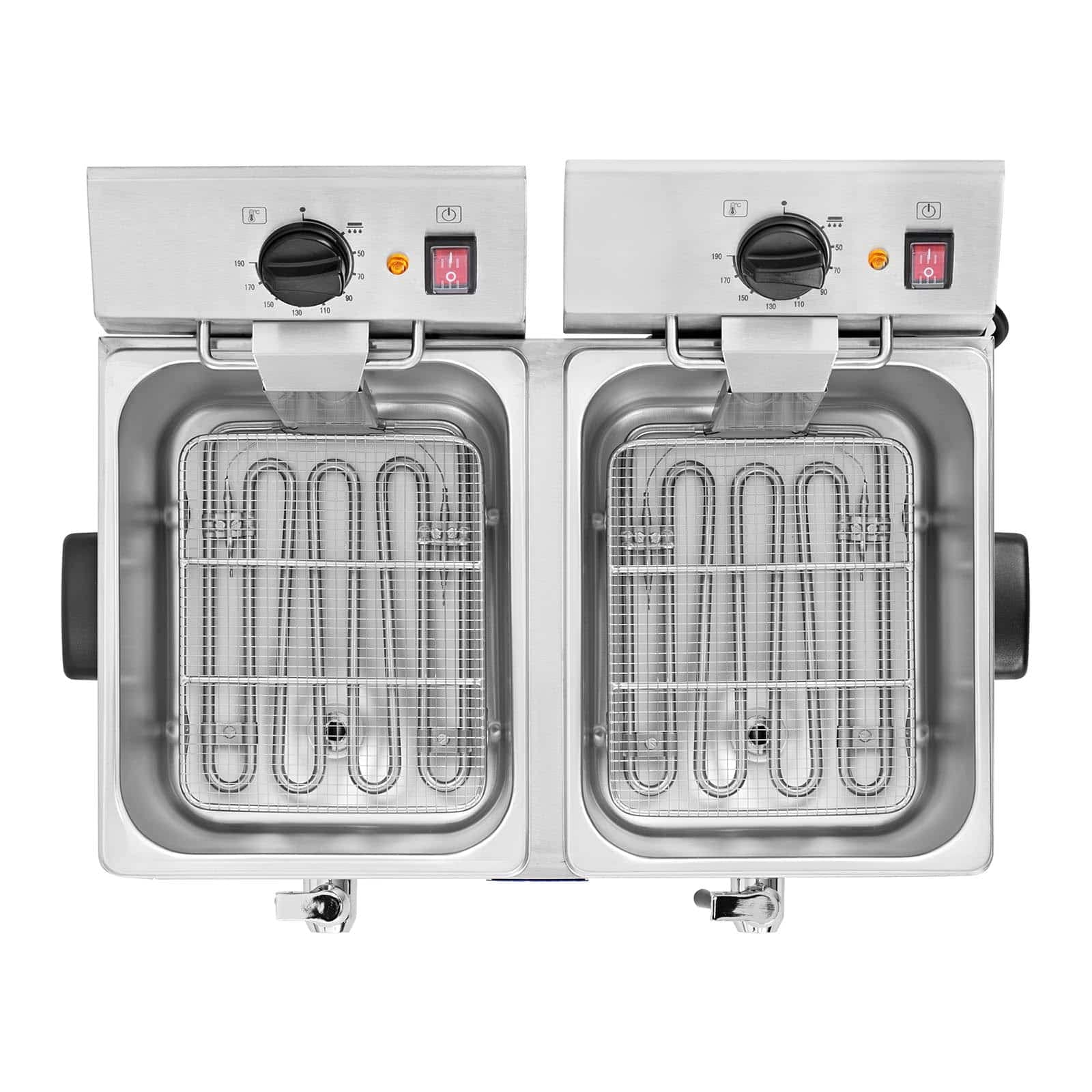 Фритюрница Royal Catering RCEF 13D-EGO Нержавеющая сталь Двойная фритюрница (2 x 13 л, 2 x 3250 Вт, 230 В, E.G.O. Термостат, Сливной кран, Включает 2 x Корзина с крышкой), фото №6 Фритюрница Royal Catering RCEF 13D-EGO Нержавеющая сталь Двойная фритюрница (2 x 13 л, 2 x 3250 Вт, 230 В, E.G.O. Термостат, Сливной кран, Включает 2 x Корзина с крышкой), фото №6