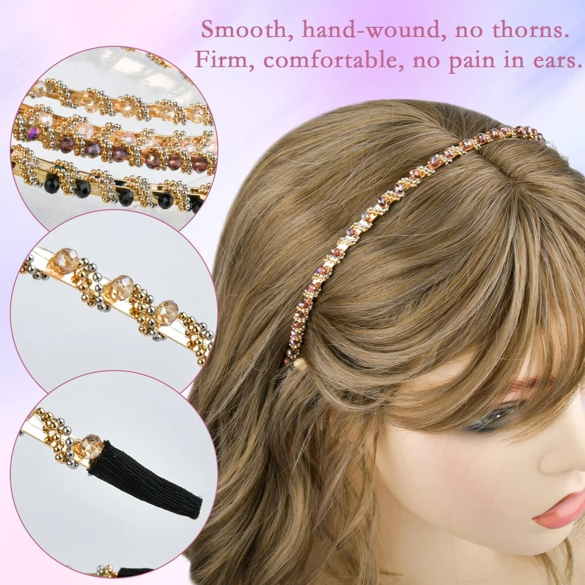 Набір з 5 блискучих жіночих обручів на голову з кришталевими стразами, фото №5 Набір з 5 блискучих жіночих обручів на голову з кришталевими стразами, фото №5