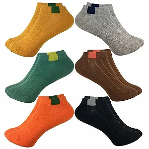 Носки Женские Короткие Спортивные 6 пар Желтый, черный, серый, коричневый, синий, зеленый - Фото 1