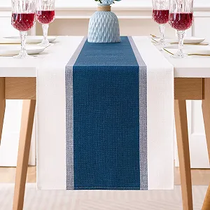 Скатертина-доріжка Boho Modern Stripes 40 x 140 см Водонепроникна Бавовна Льон Синя - Фото 1
