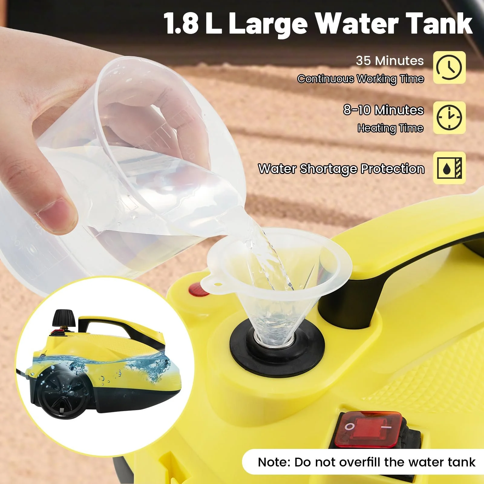 Пароочисник SOARS 2000 W 5 Bar 1.8 L 21 аксесуар Жовтий, фото №3