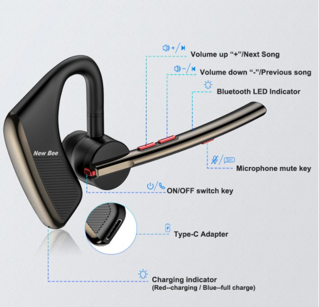 Bluetooth гарнітура Bee M50 чорний голосовий контроль stand-by 1440 годин, фото №2