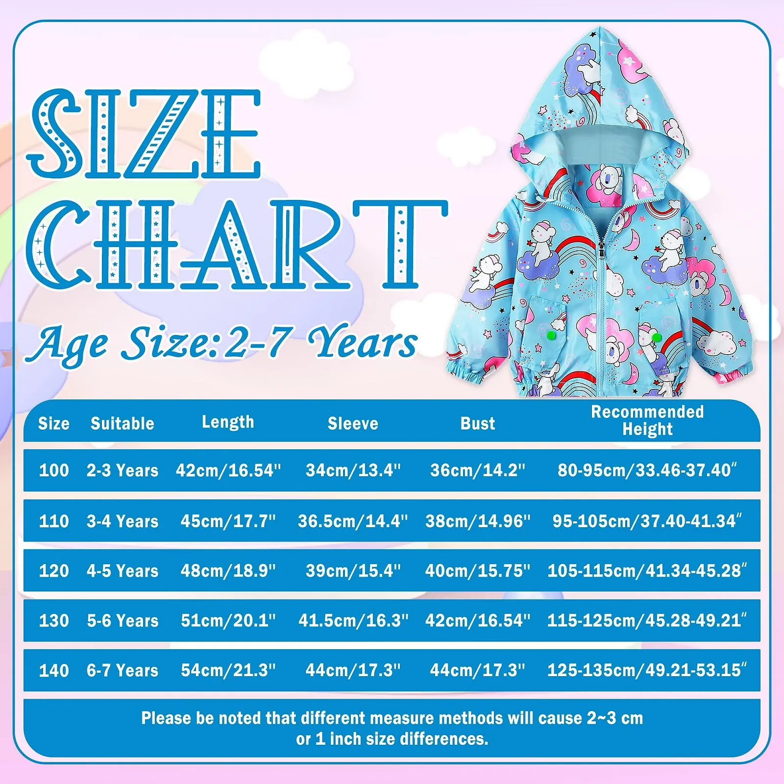 Софтшелл куртка Переходная куртка для девочек Baogaier с мягкой подкладкой Радужный Единорог Легкая уличная куртка Детская дышащая ветрозащитная куртка Куртка с капюшоном Размер 92-122, фото №6