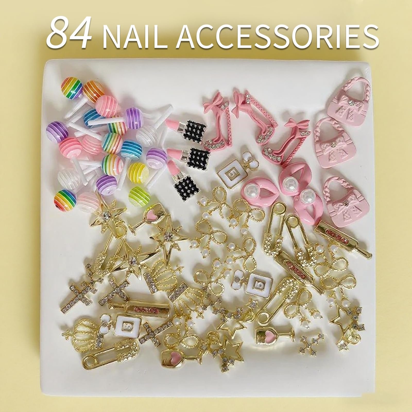 3D Декор для нігтів Мікс 76 шт (Золотий/Рожевий/Перламутровий) Набір для дизайну гелевих та акрилових нігтів з бантиками, фото №5