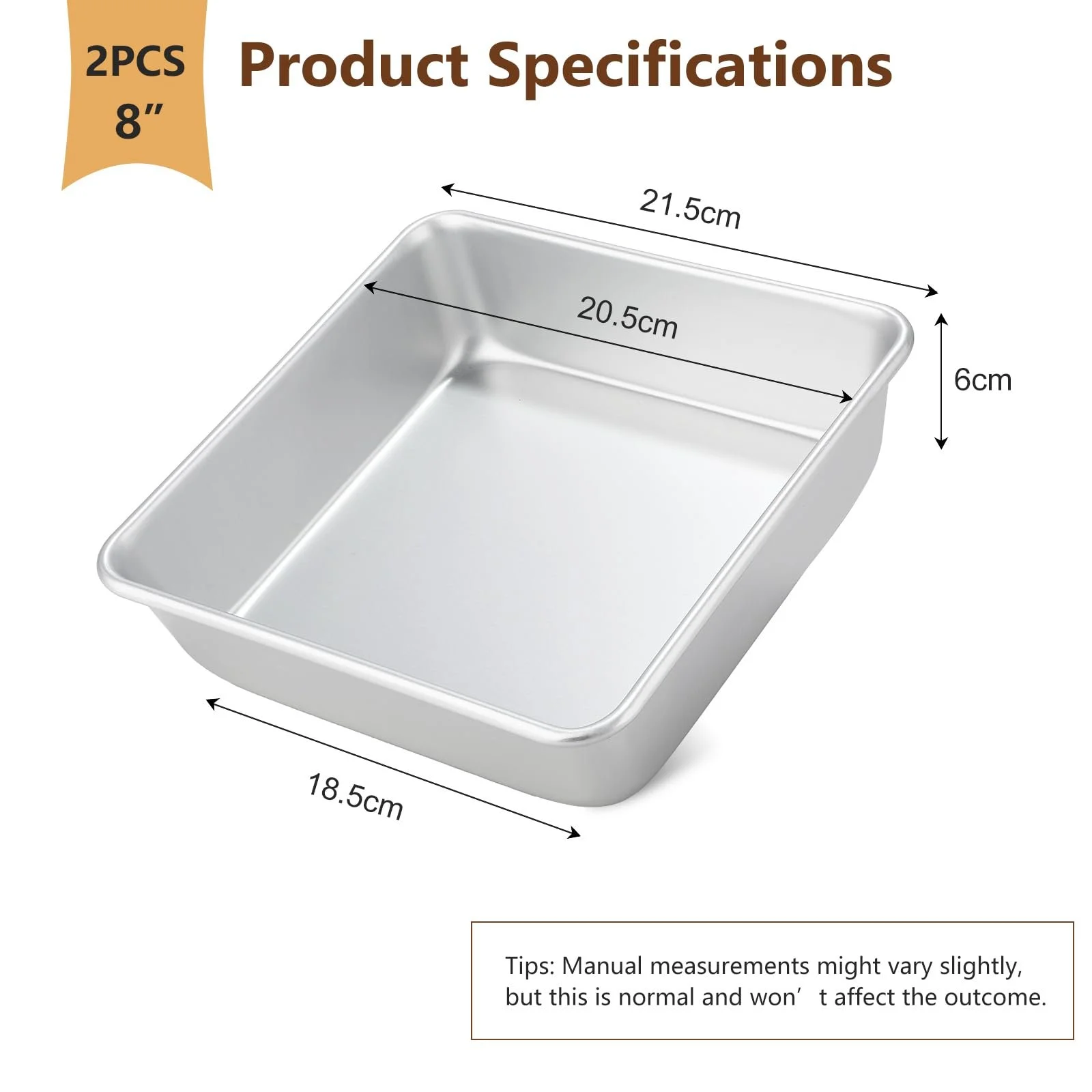 Форма для запекания квадратная Set of 2 (21.5 x 21.5 x 6 см) из анодированного алюминия Silver, фото №7