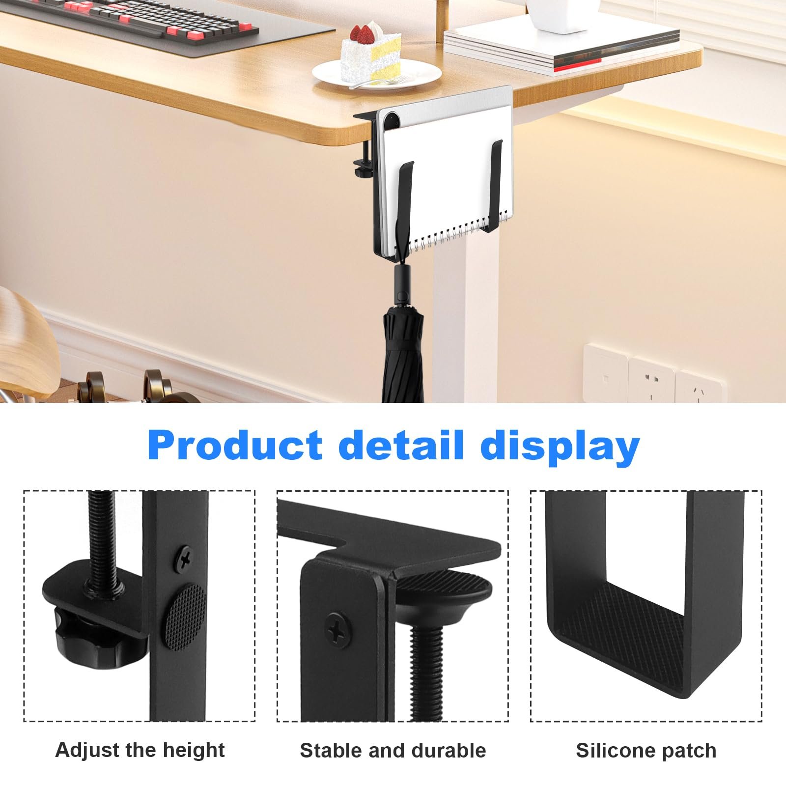 Подвесной органайзер для ноутбука Алюминиевый регулируемый держатель для ноутбука сбоку стола Грузоподъемность 10 кг Нескользящая подвеска, фото №3