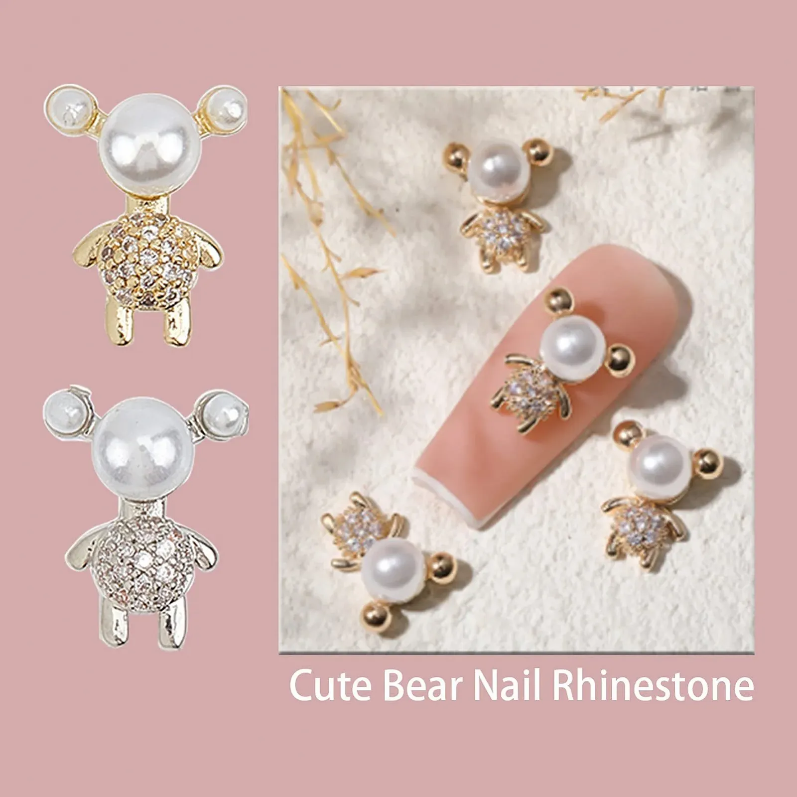 3D Кристал NICENEEDED Ведмедик Перлинні Стрази Золотий та Срібний, 10 шт, фото №5