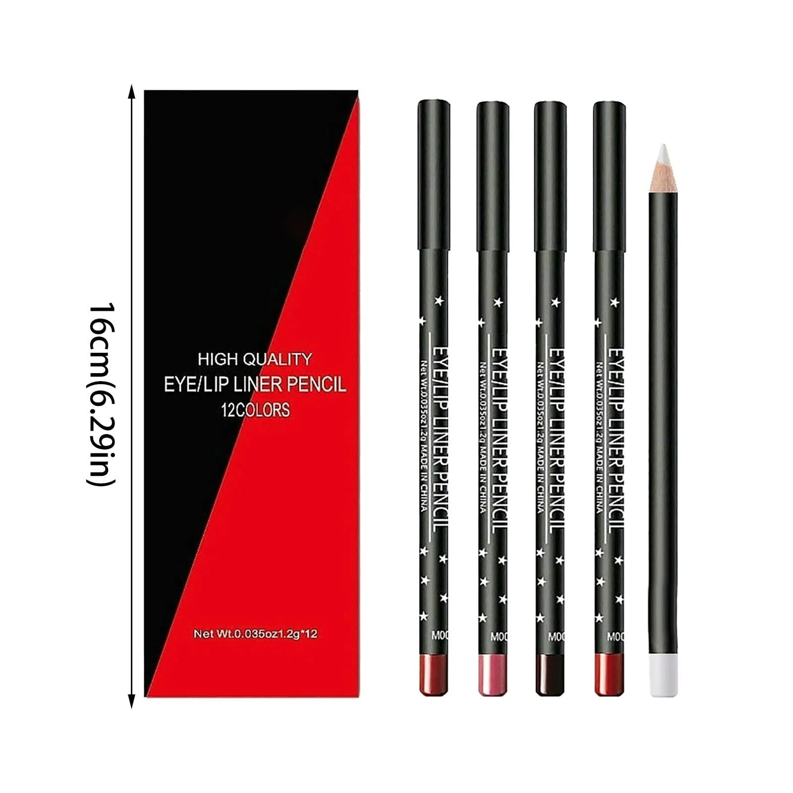 Набір олівців 12 кольорів, водостійкий, довготривалий, для професійного макіяжу, чорний, One Size, фото №6