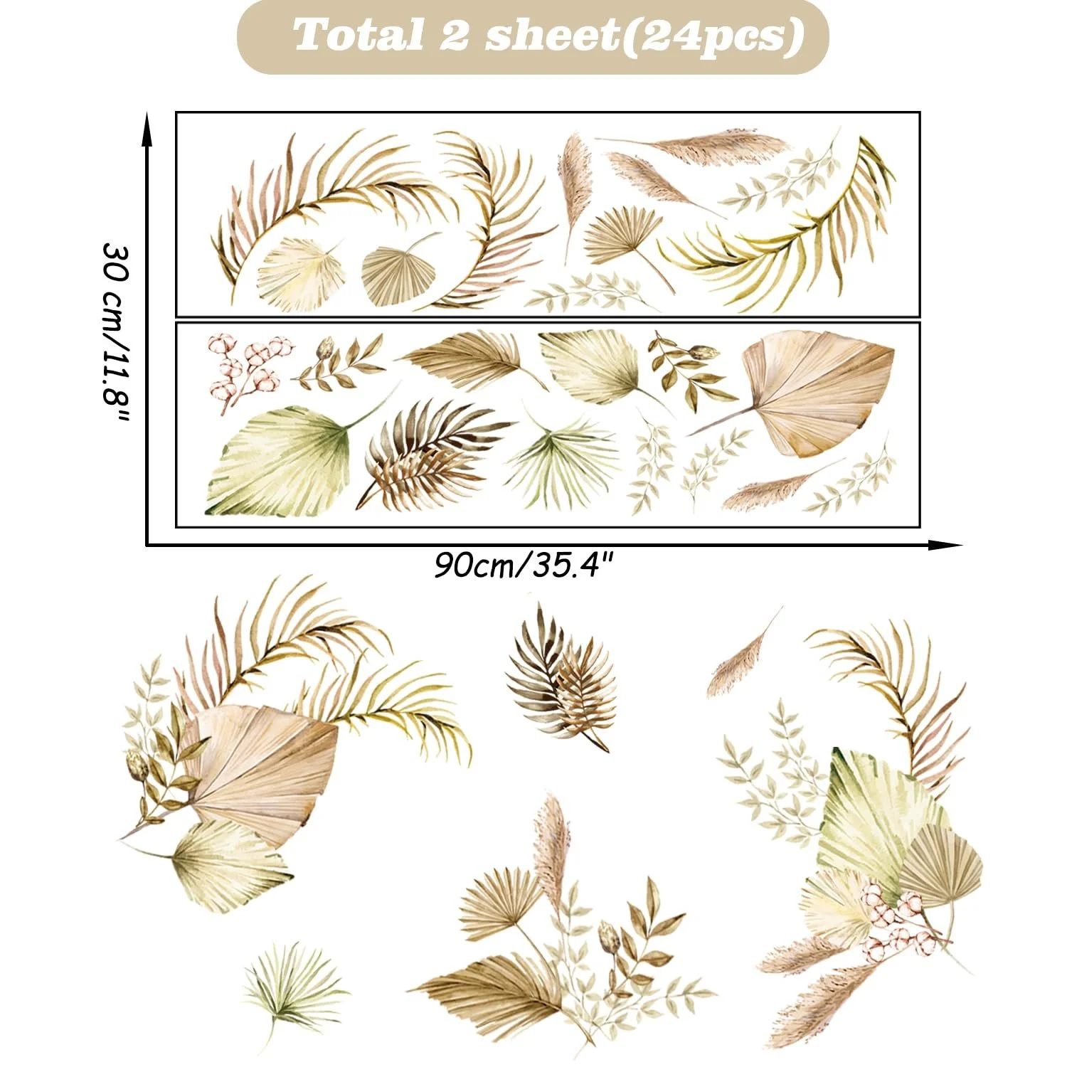 Наклейка на стіну TOARTI Boho Palm Tree Leaves вінілова водонепроникна, фото №6