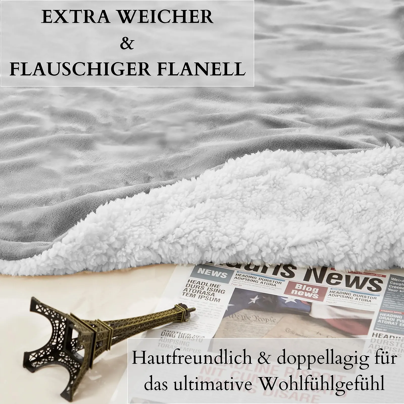 Одеяло Ecosa Пушистое 130 x 150 см, Флисовое, Серо-белое, фото №2