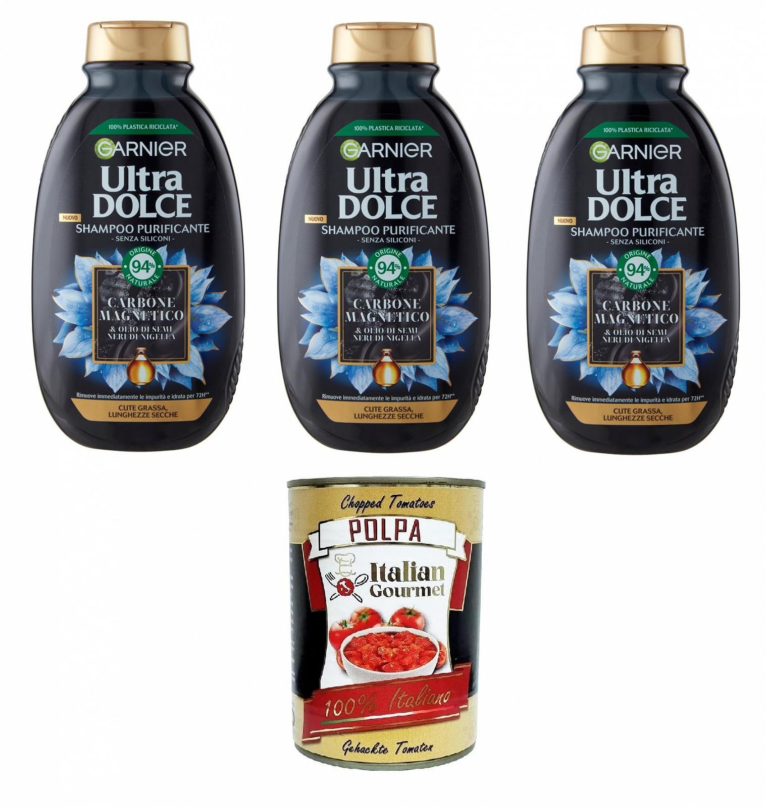 Шампунь Garnier Ultra Dolce Carbone Magnetico Purificante e Idratante 3 x 250 мл, фото №1