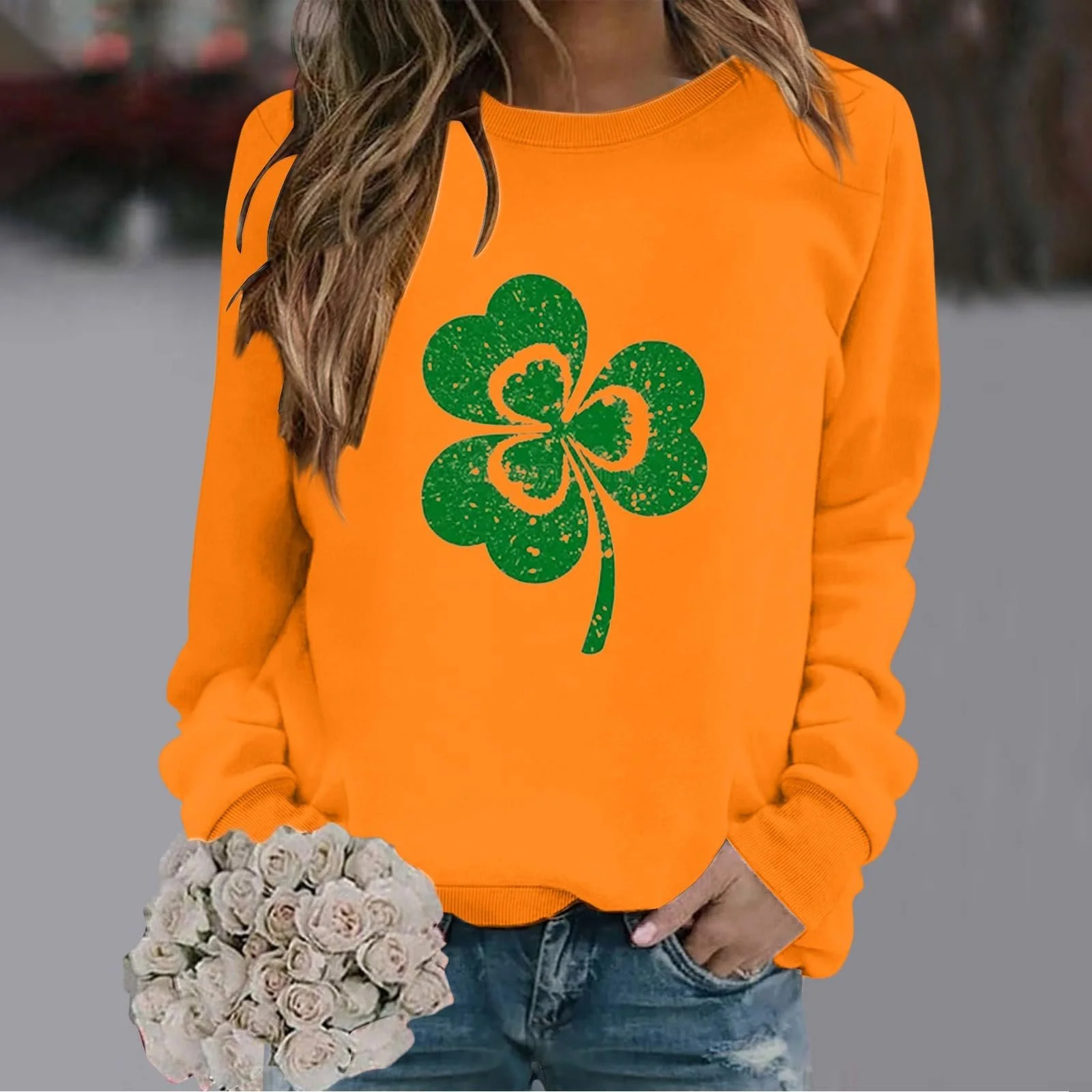 Легкий женский свитшот с длинными рукавами, модный женский пуловер, повседневный свитшот с круглым вырезом и цветочным принтом, рождественский свитшот с оленем, фото №3