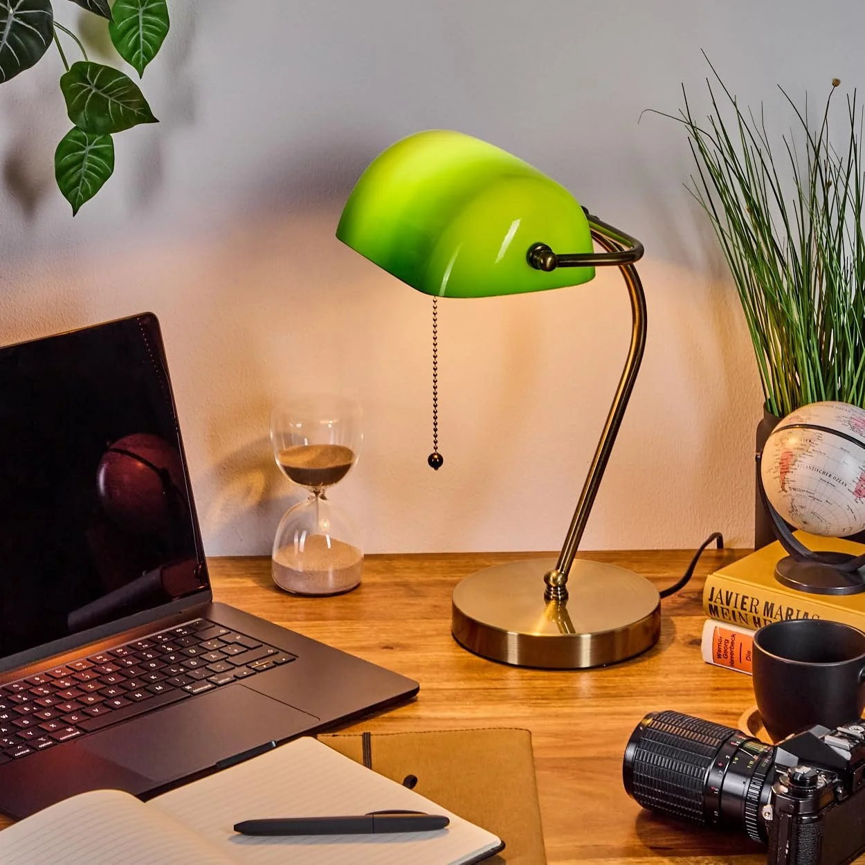 Настільна лампа HOFSTEIN Tremoceira Banker Lamp Ретро/Вінтаж Метал Скло Антична латунь Зелений 1 x E27 38 см, фото №8