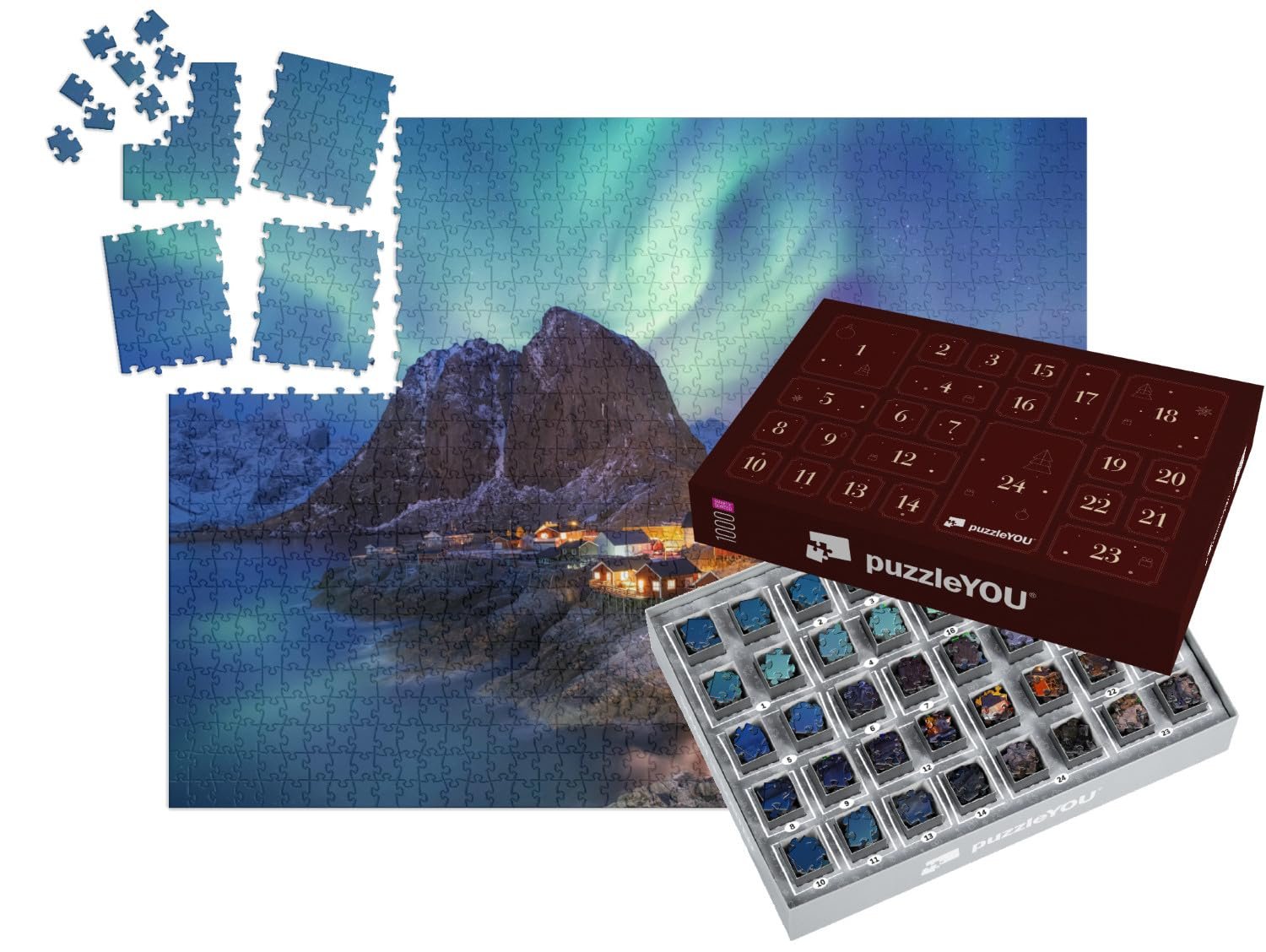 Пазл-адвент-календарь puzzleYOU Nature Puzzle Collection Aurora Borealis on the Lofoten, Norway 1000 элементов, фото №1