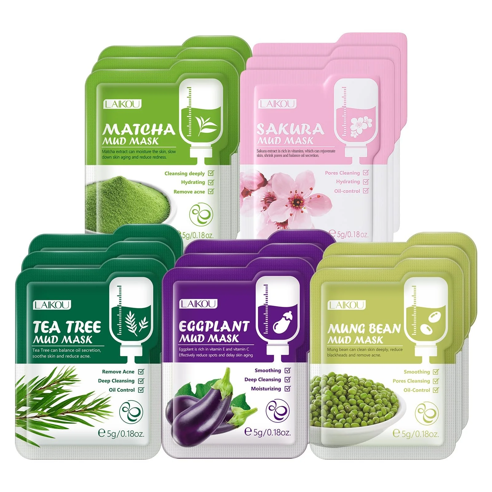 Глиняна Маска LAIKOU для Обличчя Набір глиняних масок для обличчя, 15 штук, фото №1