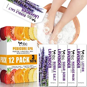 Набір масок для ніг 4 кроки Bubble Salt, Sugar Scrub, Massage Mask, Massage Lotion Лаванда, 3 шт. - Фото 1