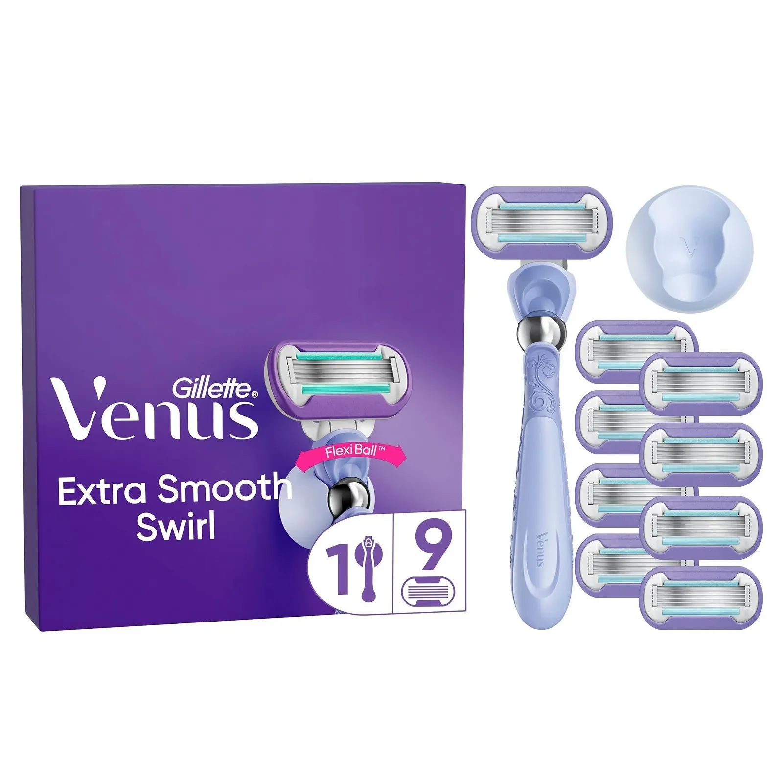 Бритва Gillette Venus Extra Smooth Swirl с 9 сменными лезвиями и держателем, фото №1 Бритва Gillette Venus Extra Smooth Swirl с 9 сменными лезвиями и держателем, фото №1