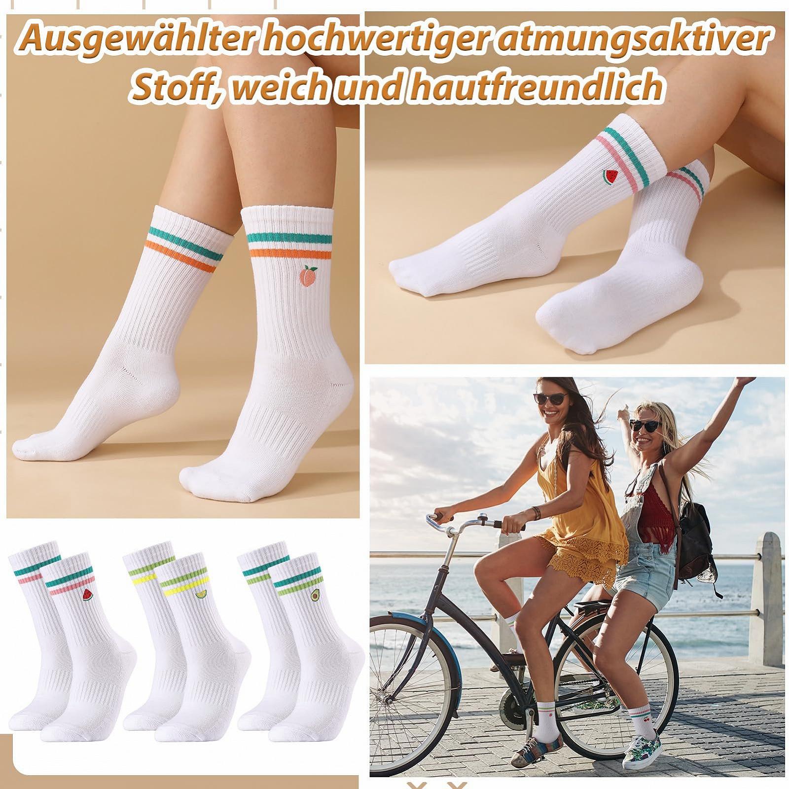 Теннисные носки Белые с фруктовым узором, 6 пар, размер 38-42, фото №7