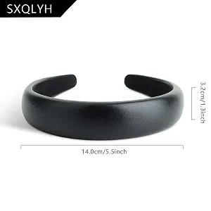 Обруч Жіночий Широкий М'який PU Шкіра Класичний Стиль Чорний synthetic.ua - Фото 1