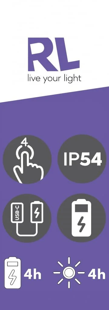 Настільна лампа Reality Leuchten Ricardo R54106110 LED вулична акумуляторна пластикова 1.7 Ват 4-рівневий сенсор Червона, фото №5