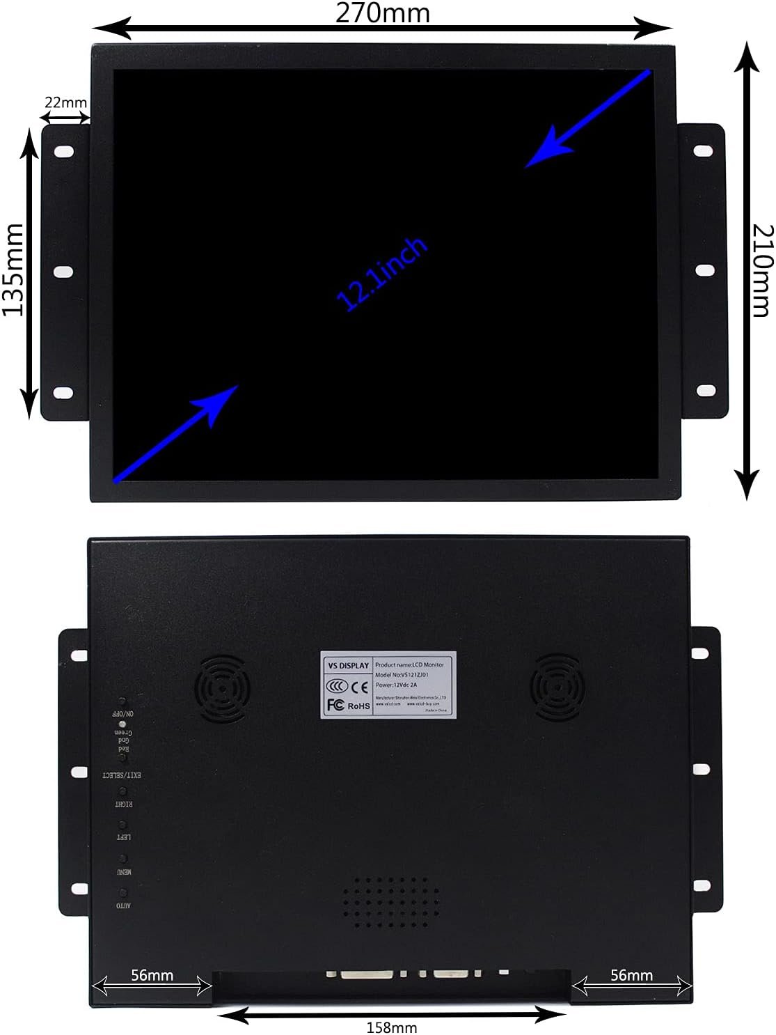 Монитор портативный 12.1" VSDISPLAY VS121ZJ01A HD TFT 75 Гц, фото №3