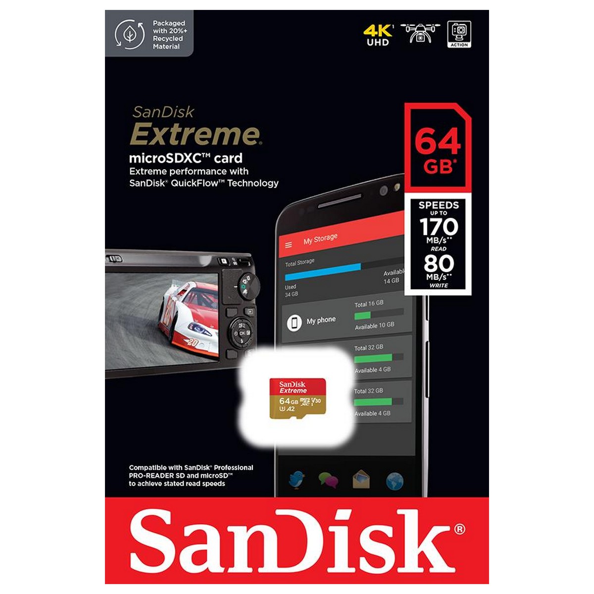 Карта пам'яті SanDisk 64 GB microSDXC UHS-I U3 V30 A2 Extreme (SDSQXAH-064G-GN6MN), фото №3