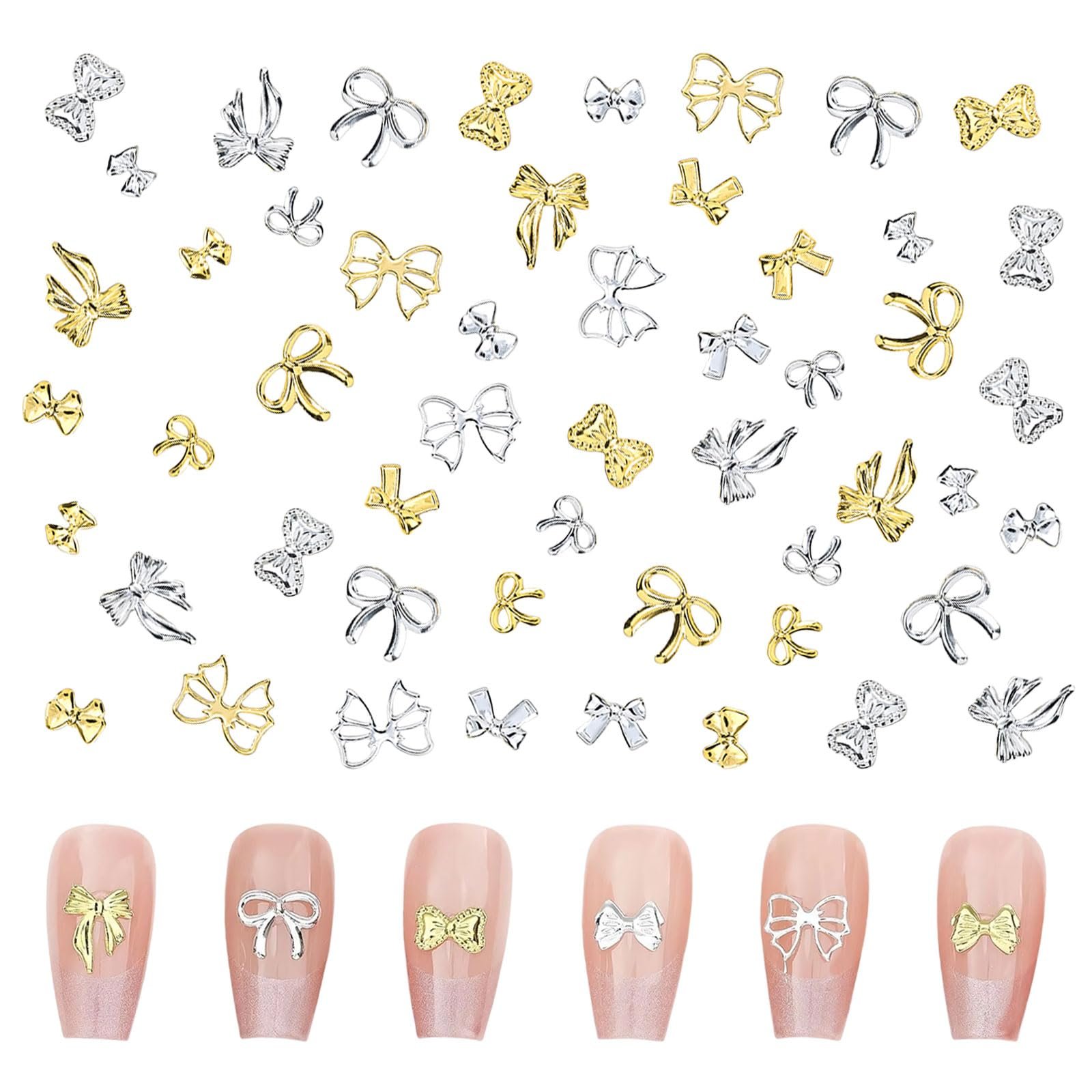 Украшения для ногтей Бантики, набор 300 шт., сплав, золотистые и серебристые, подвески для маникюра, DIY поделки, ювелирные аксессуары, фото №1 Украшения для ногтей Бантики, набор 300 шт., сплав, золотистые и серебристые, подвески для маникюра, DIY поделки, ювелирные аксессуары, фото №1