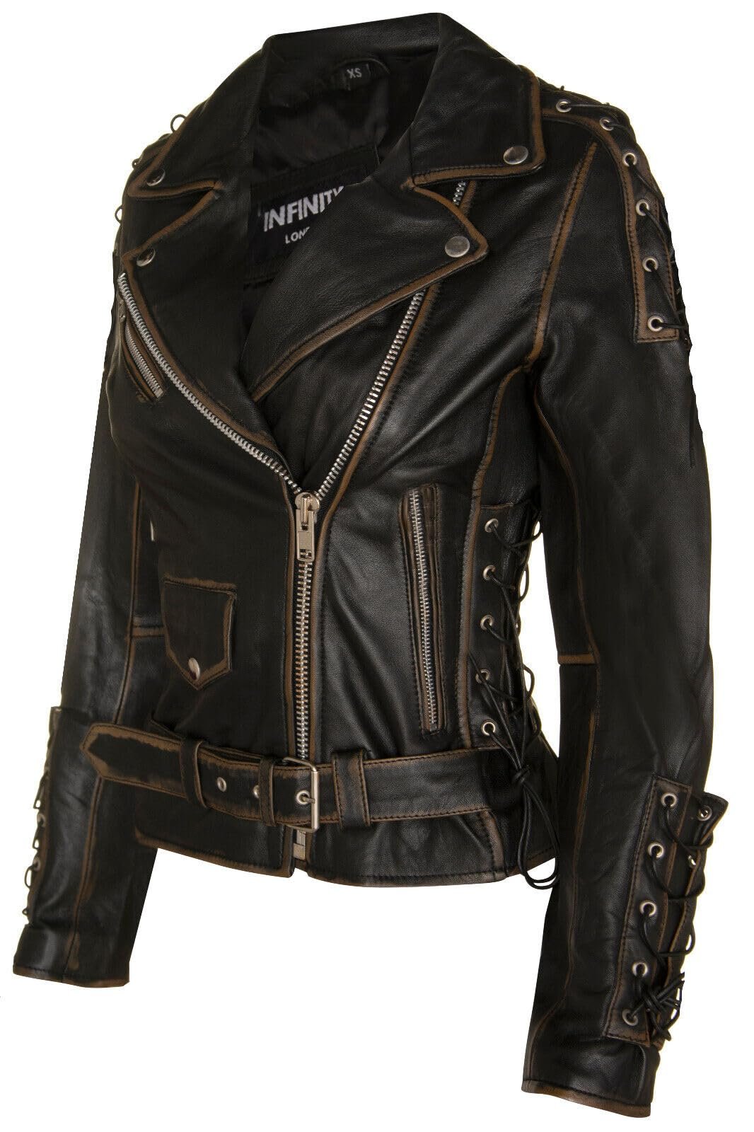 Кожаная куртка Infinity Leather Biker Brando Motorcycle, женская, черная, фото №3