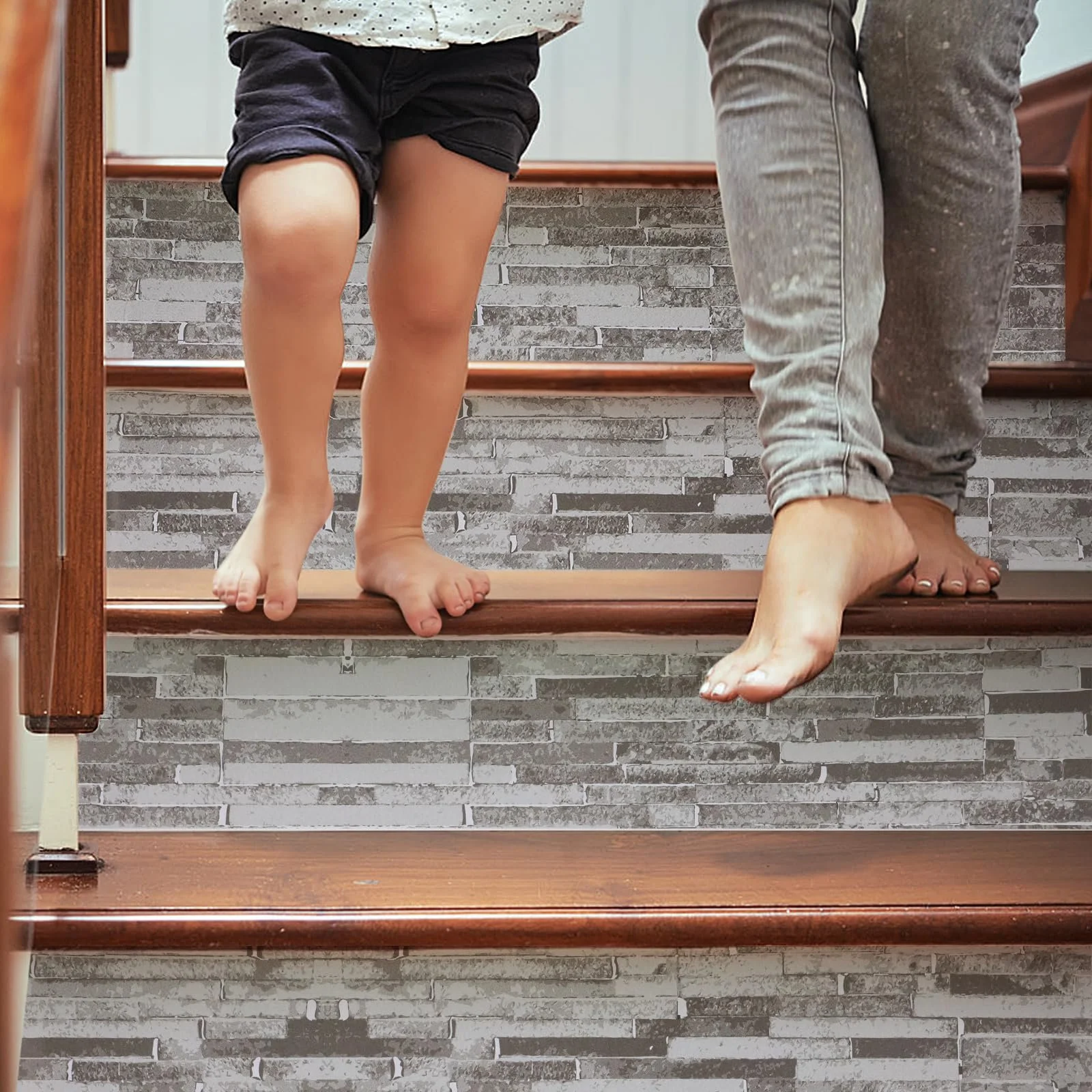 Наклейка для сходів та шаф самоклеюча водонепроникна 14 шт. 100 см x 18 см Grey Brick, фото №8