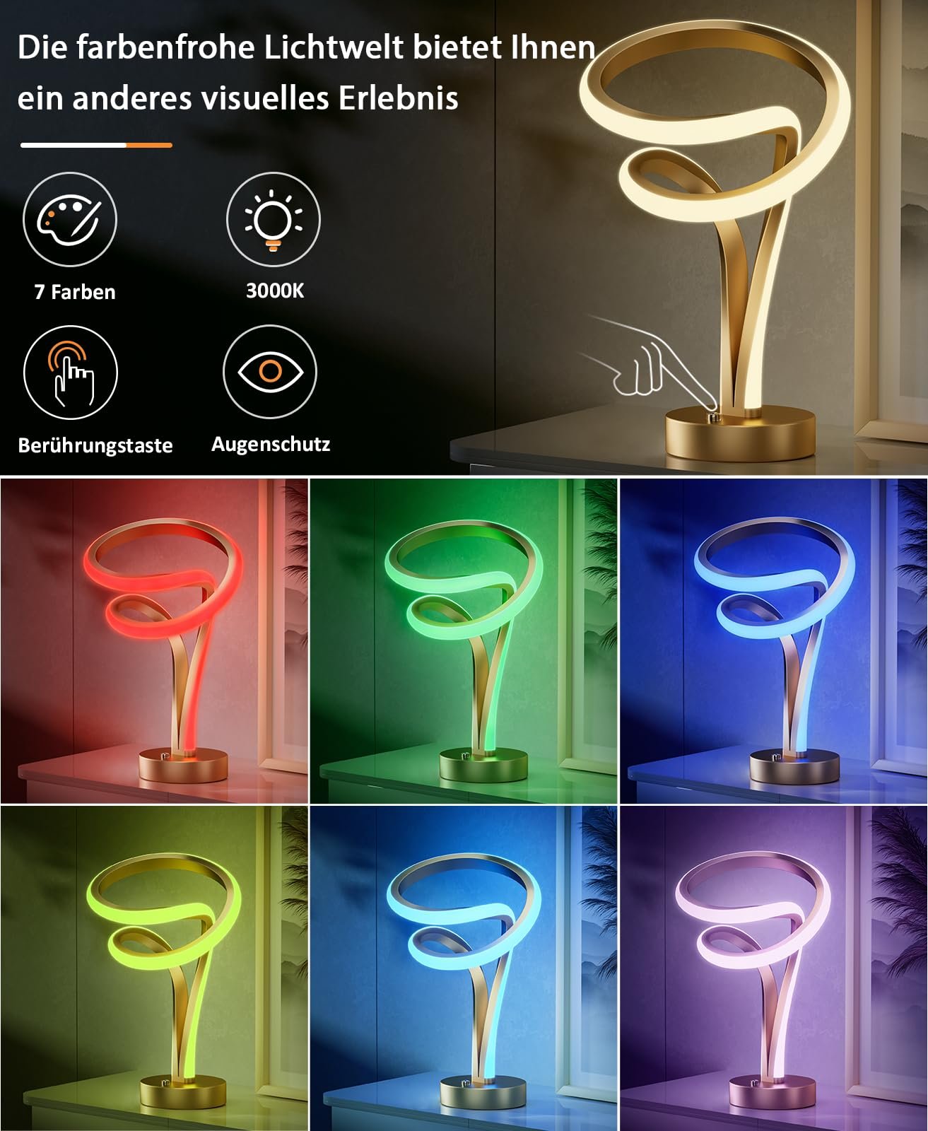 Настольная лампа LED Airnasa Bedside Gold RGB 10 Вт Touch Dimmable 10 режимов Spiral Gold, фото №2