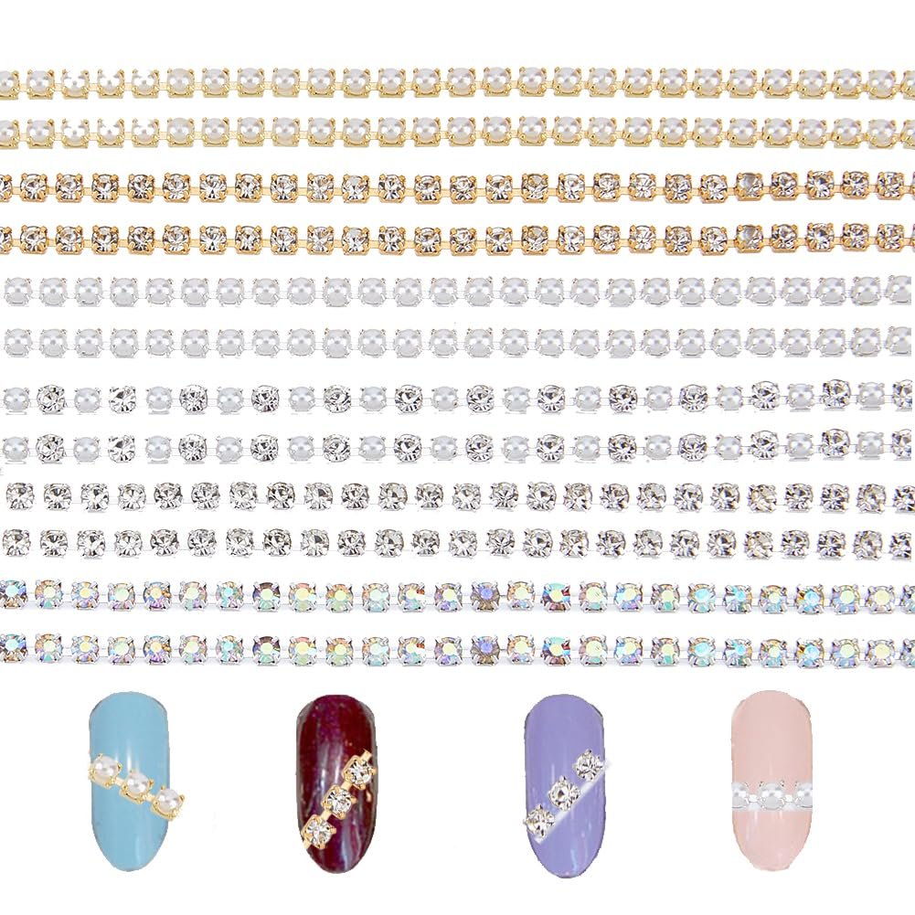 Стрази 3D 6 стилів 12 шт. Ланцюжок із золота та срібла з перлами, підвіски зі штучними перлинами з ABS-пластику, фото №1