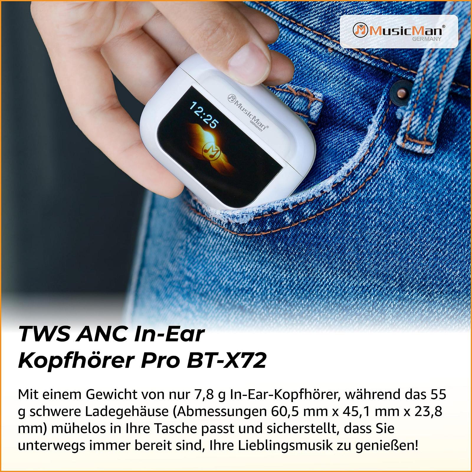 Навушники MusicMan ANC Bluetooth 5.3 Бездротові TWS З сенсорним екраном Футляр для зарядки Type-C до 4 разів З мікрофоном Чорні, фото №6