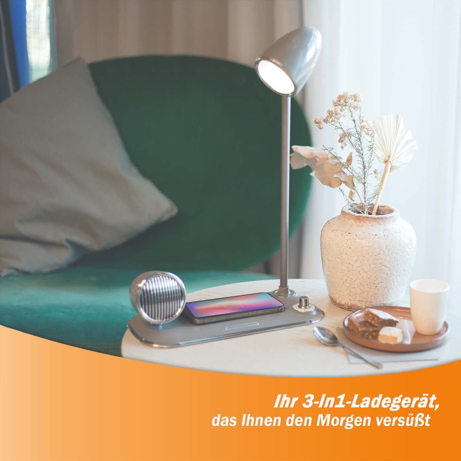 Настільна лампа LED Dimmable Induction Charging Bluetooth Speaker Wireless Charger Qi Grey, фото №2